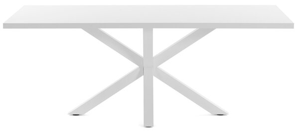 Bílý jídelní stůl Kave Home Argo 200 x 100 cm s bílou kovovou podnoží
