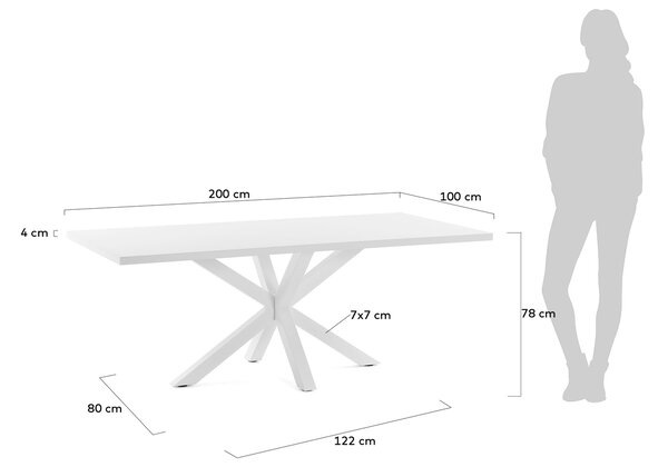 Bílý jídelní stůl Kave Home Argo 200 x 100 cm s bílou kovovou podnoží