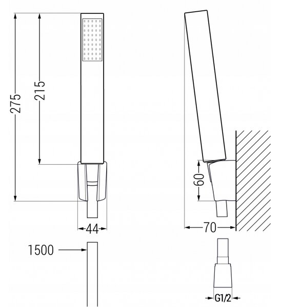 Mexen Mino R77 vanová baterie se sprchovou sadou, černá - 7243R77-70