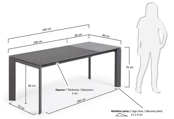 Antracitově černý keramický rozkládací jídelní stůl Kave Home Axis I. 140/200 x 90 cm