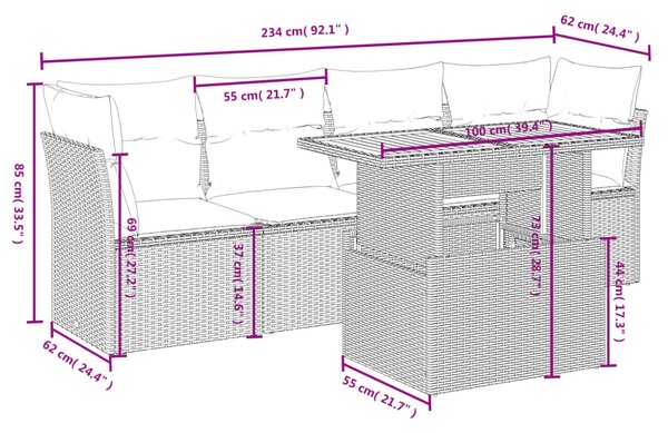 5dílná zahradní sedací souprava s poduškami béžová polyratan 3270666