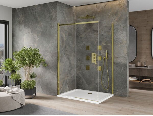 Mexen Omega sprchový kout posuvný 120 x 90 cm, transparentní, zlatý + vanička Flat - 825-120-090-50-00-4010