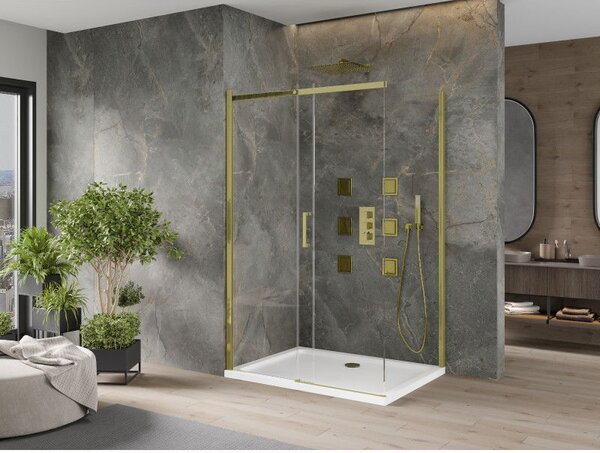 Mexen Omega sprchový kout posuvný 120 x 90 cm, transparentní, zlatý + vanička Flat - 825-120-090-50-00-4010