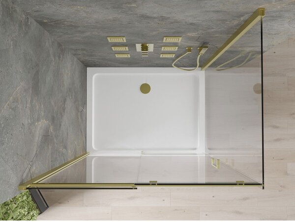 Mexen Omega sprchový kout posuvný 120 x 90 cm, transparentní, zlatý + vanička Flat - 825-120-090-50-00-4010