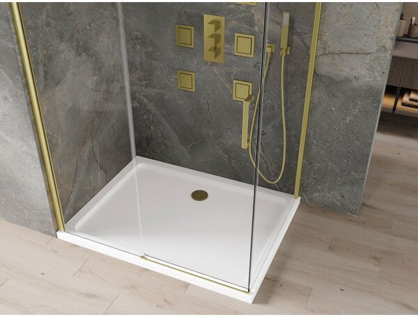 Mexen Omega sprchový kout posuvný 120 x 90 cm, transparentní, zlatý + vanička Flat - 825-120-090-50-00-4010