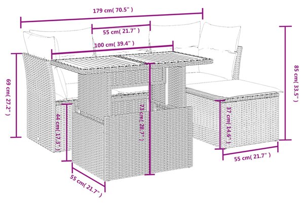 6dílná zahradní sedací souprava s poduškami béžová polyratan 3270807