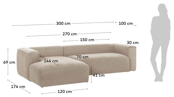 Kave Home Rohová pohovka Blok 300 cm, levá