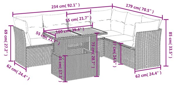 7dílná zahradní sedací souprava s poduškami černá polyratan 3270846