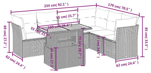 7dílná zahradní sedací souprava s poduškami černá polyratan 3270845