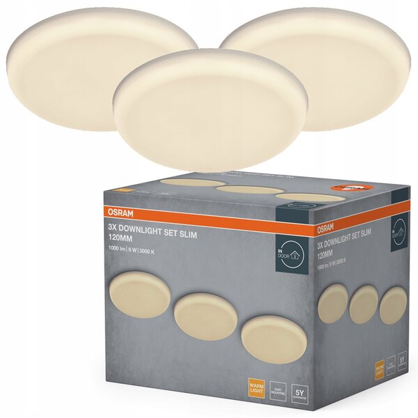 Sada 3x LED stropní svítidlo 9W 810lm 3000K Downlight Osram