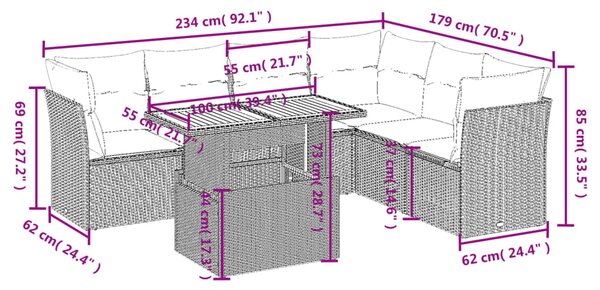 7dílná zahradní sedací souprava s poduškami šedá polyratan 3270850