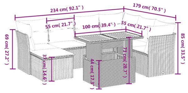 8dílná zahradní sedací souprava s poduškami černá polyratan 3270950