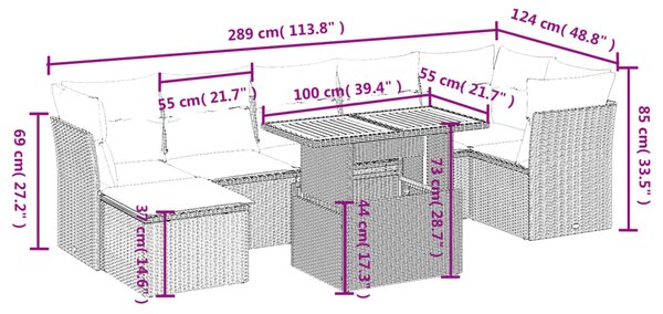 8dílná zahradní sedací souprava s poduškami šedá polyratan 3270948