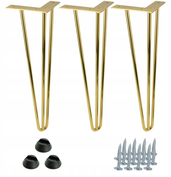 Sada 3 nábytkových nohou Hairpin legs zlatý lesk, výška 41 cm, pro stolek