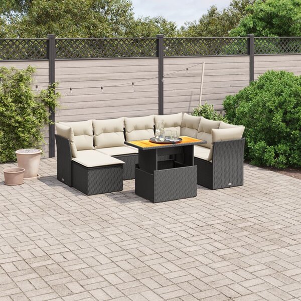 8dílná zahradní sedací souprava s poduškami černá polyratan 3270951