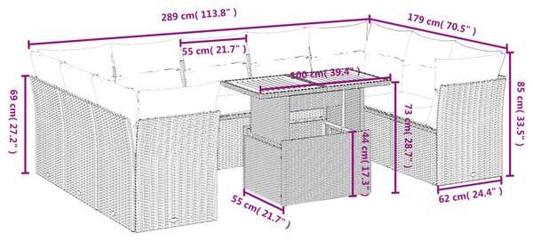 10dílná zahradní sedací souprava s poduškami béžová polyratan 3270996