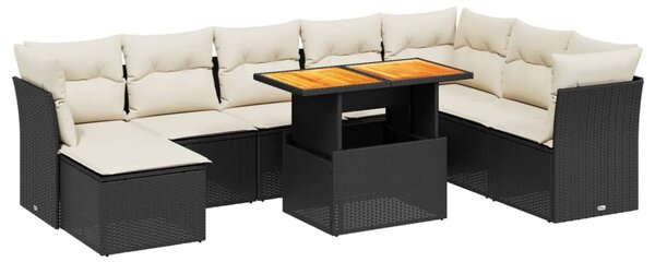 9dílná zahradní sedací souprava s poduškami černá polyratan 3270972