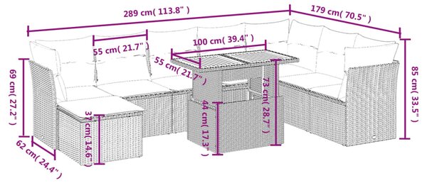 9dílná zahradní sedací souprava s poduškami černá polyratan 3270972
