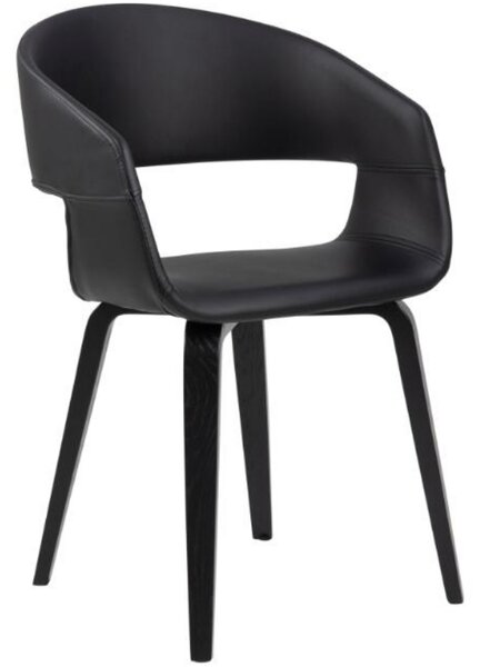 Scandi Černá koženková jídelní židle Damaro s dubovou podnoží