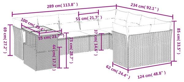 10dílná zahradní sedací souprava s poduškami černá polyratan 3271014