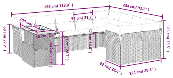 10dílná zahradní sedací souprava s poduškami černá polyratan 3271013