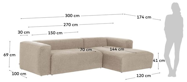 Kave Home Rohová pohovka Blok 300 cm, pravá