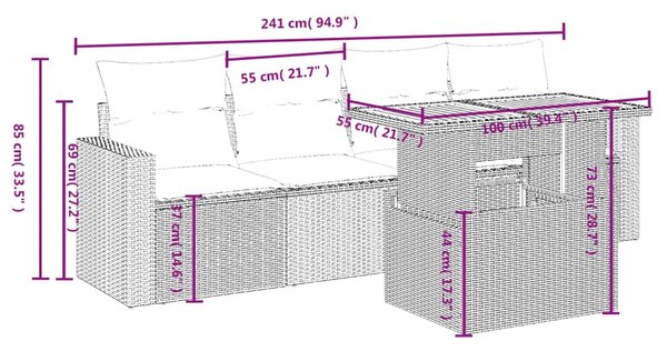 5dílná zahradní sedací souprava s poduškami černá polyratan 3271189