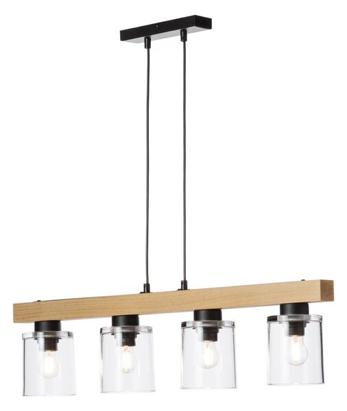 Light for home - Dřevěné závěsné s transparentním skleněnými stínidly 40409 "Rustic Radiance", 4x60W, E27, černá, přírodní buk