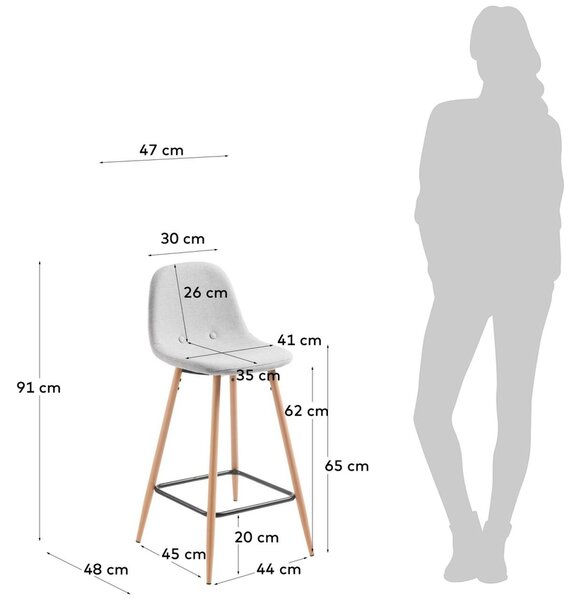 Světle šedá látková barová židle Kave Home Nolite 65 cm