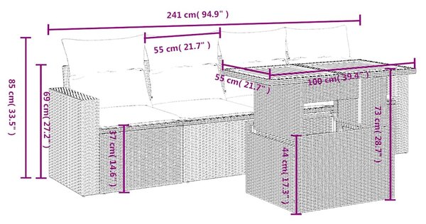 5dílná zahradní sedací souprava s poduškami černá polyratan 3271188
