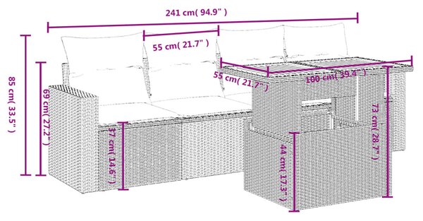 5dílná zahradní sedací souprava s poduškami béžová polyratan 3271192