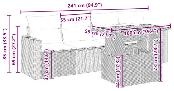 5dílná zahradní sedací souprava s poduškami béžová polyratan 3271191