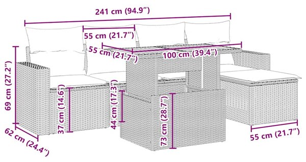 6dílná zahradní sedací souprava s poduškami béžová polyratan 3271289