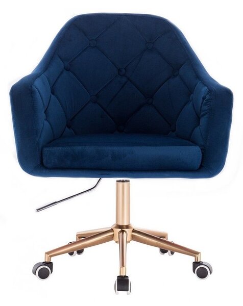 LuxuryForm DESIGN Křeslo ANDORA VELUR na zlaté podstavě s kolečky - modré
