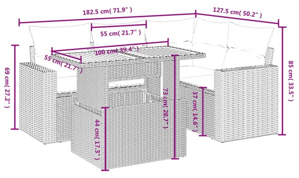 5dílná zahradní sedací souprava s poduškami černá polyratan 3271294