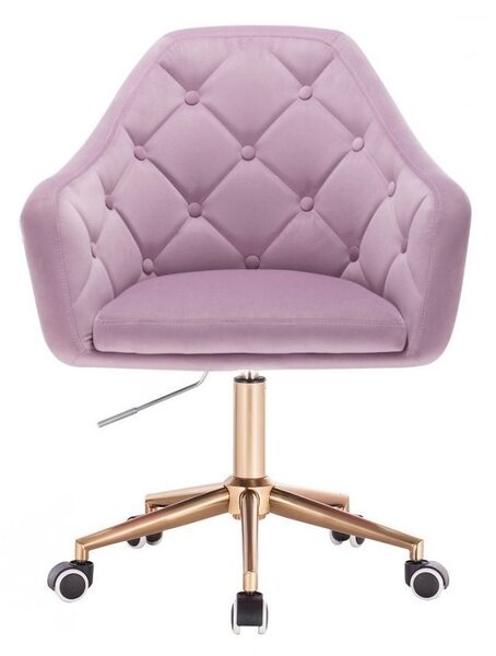 LuxuryForm DESIGN Křeslo ANDORA VELUR na zlaté podstavě s kolečky - levandule