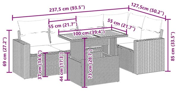6dílná zahradní sedací souprava s poduškami béžová polyratan 3271303