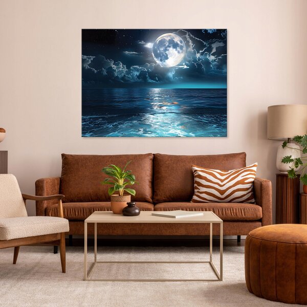 OBRAZ NA PLÁTNĚ PLÁTNĚ NÁSTĚNNÁ MĚSÍC NOC MOŘE LOŽNICE POKOJ MODERNÍ 100x70