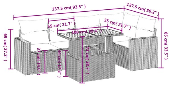 6dílná zahradní sedací souprava s poduškami černá polyratan 3271301