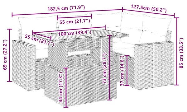 5dílná zahradní sedací souprava s poduškami béžová polyratan 3271296