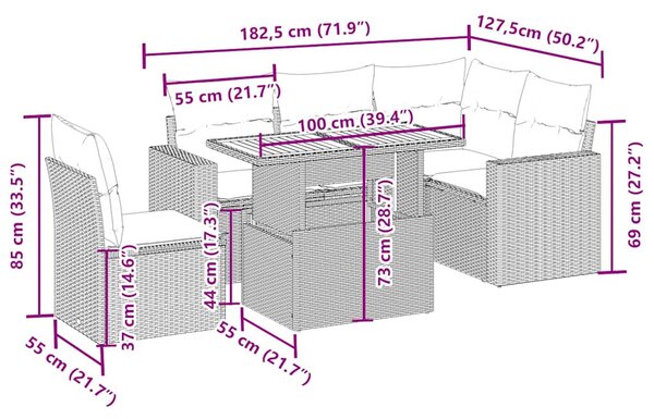6dílná zahradní sedací souprava s poduškami béžová polyratan 3271317