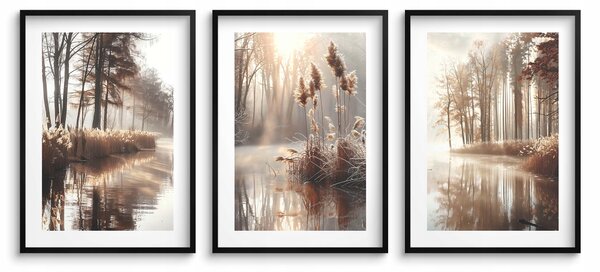 Plakát v rámu Naklejkomania Tráva Jezero 43x99 cm, styl boho