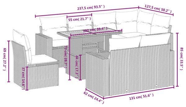 9dílná zahradní sedací souprava s poduškami béžová polyratan 3271409