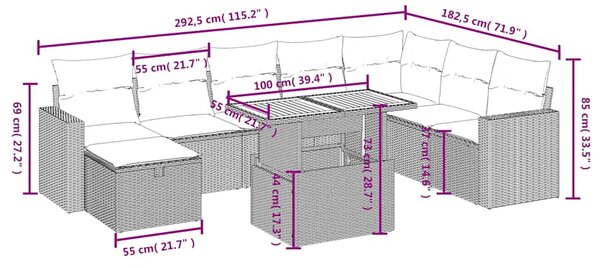 9dílná zahradní sedací souprava s poduškami černá polyratan 3271447