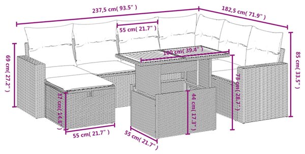 8dílná zahradní sedací souprava s poduškami šedá polyratan 3271431