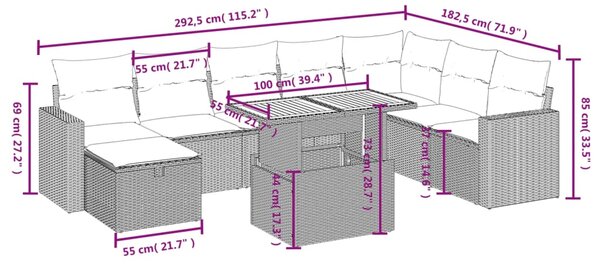 9dílná zahradní sedací souprava s poduškami černá polyratan 3271448