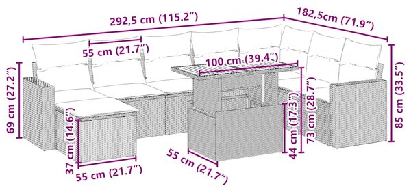 9dílná zahradní sedací souprava s poduškami béžová polyratan 3271450
