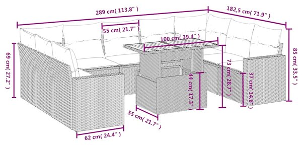 10dílná zahradní sedací souprava s poduškami černá polyratan 3271454