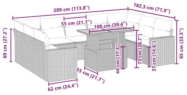 10dílná zahradní sedací souprava s poduškami béžová polyratan 3271457