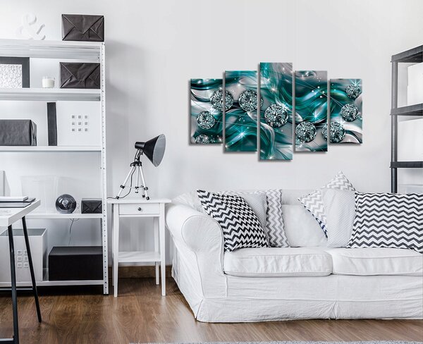 Obraz 5 dílný triptych tyrkys 3D abstrakce 100x60